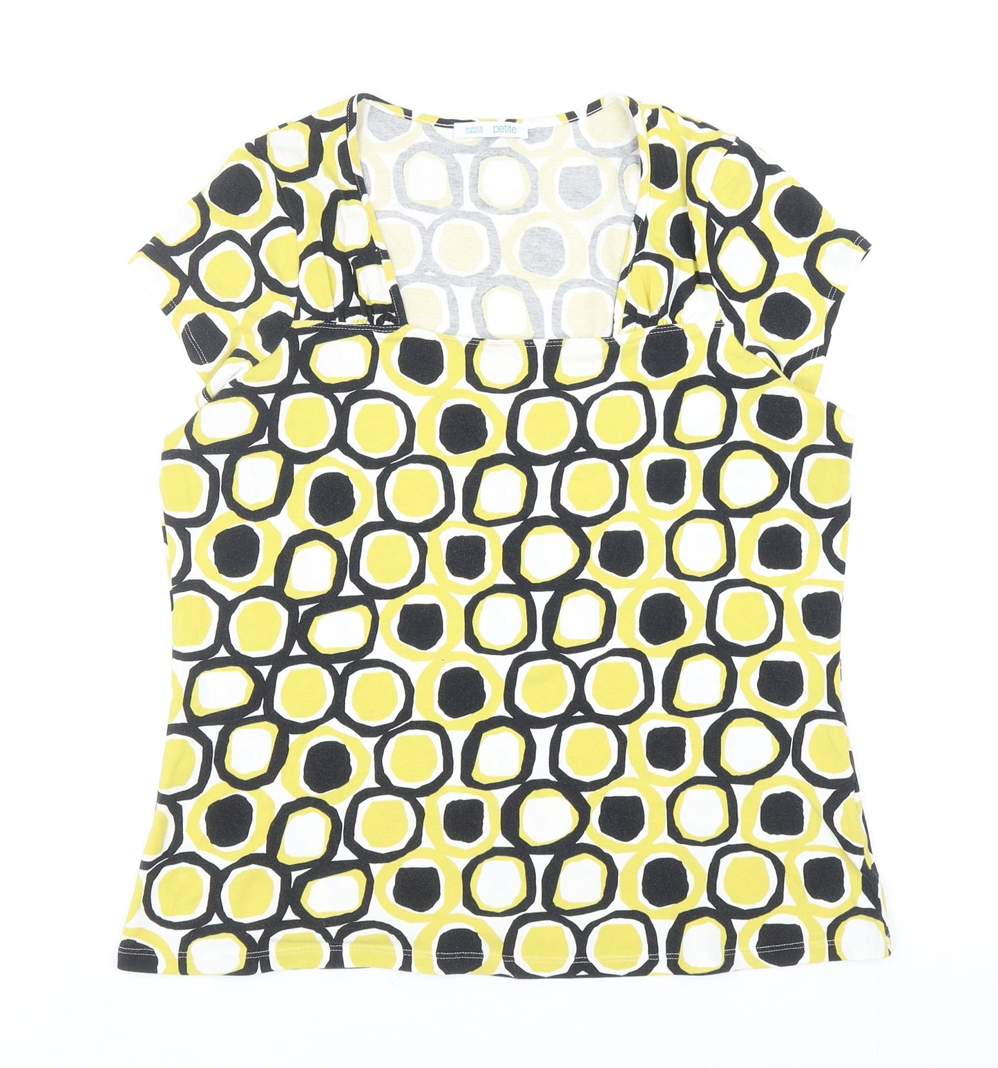 Marks and Spencer Womens Green Geometric Cotton Basic T-Shirt Size 16 Square Neck