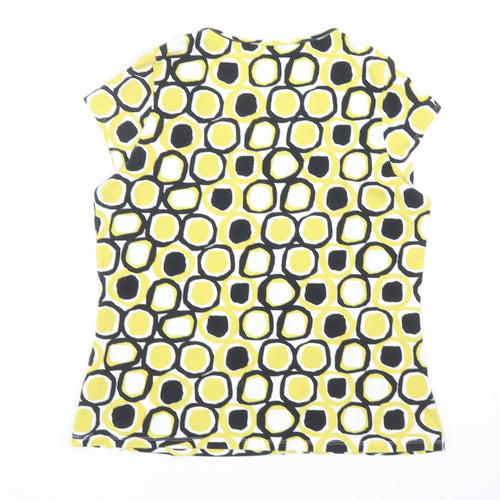 Marks and Spencer Womens Green Geometric Cotton Basic T-Shirt Size 16 Square Neck