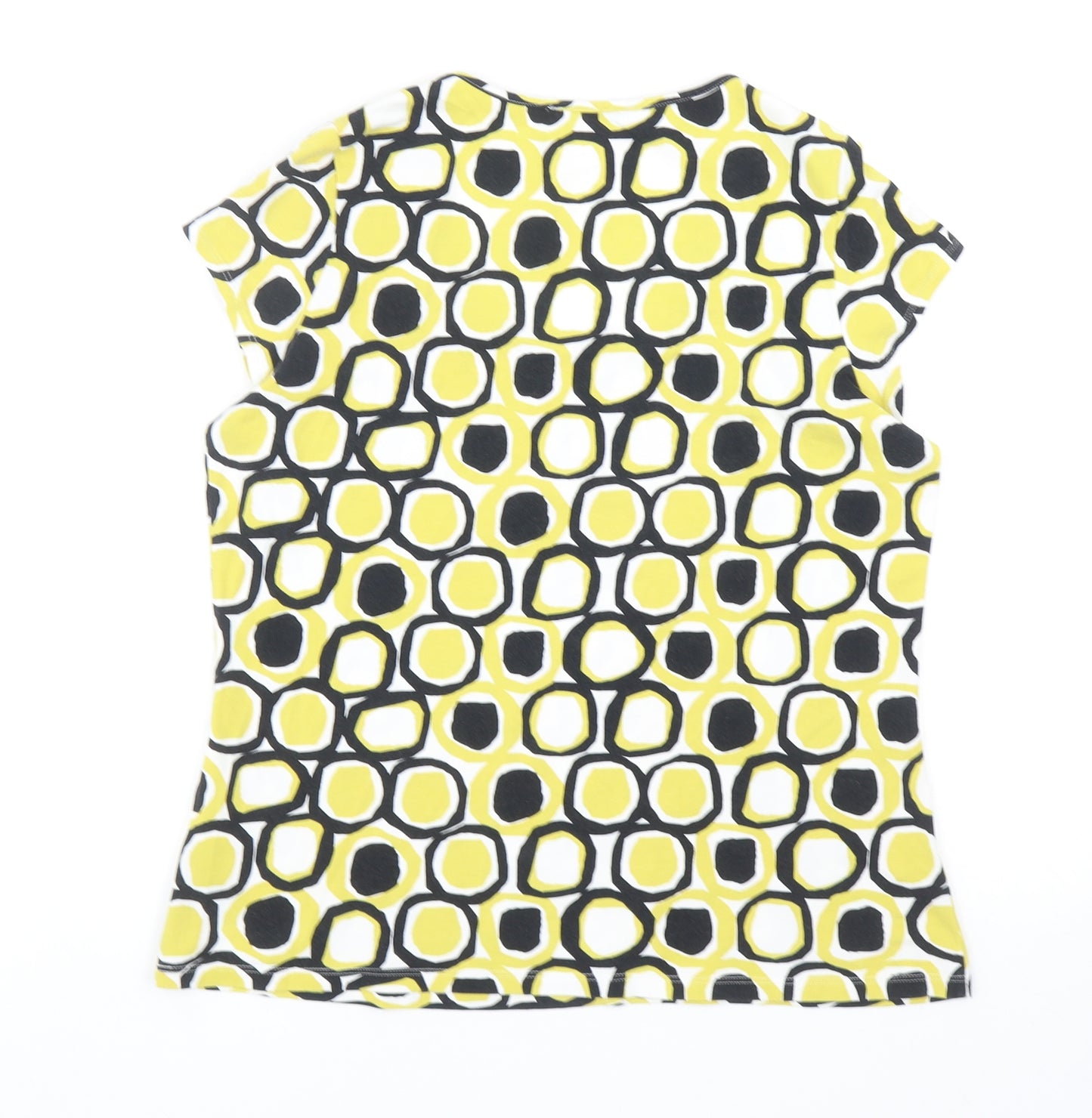 Marks and Spencer Womens Green Geometric Cotton Basic T-Shirt Size 16 Square Neck