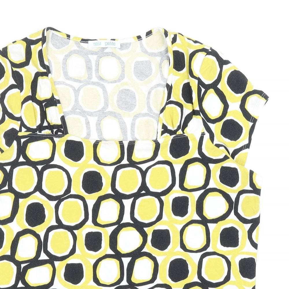 Marks and Spencer Womens Green Geometric Cotton Basic T-Shirt Size 16 Square Neck