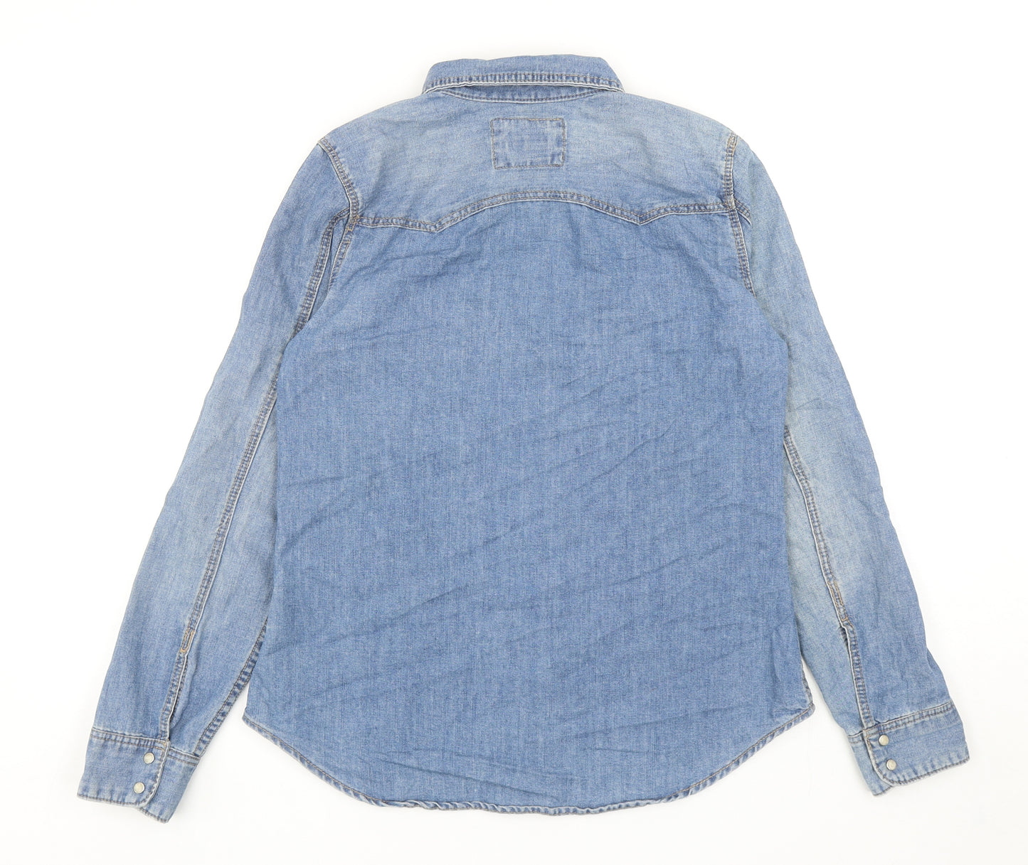 H&M Womens Blue Cotton Basic Button-Up Size 10 Collared