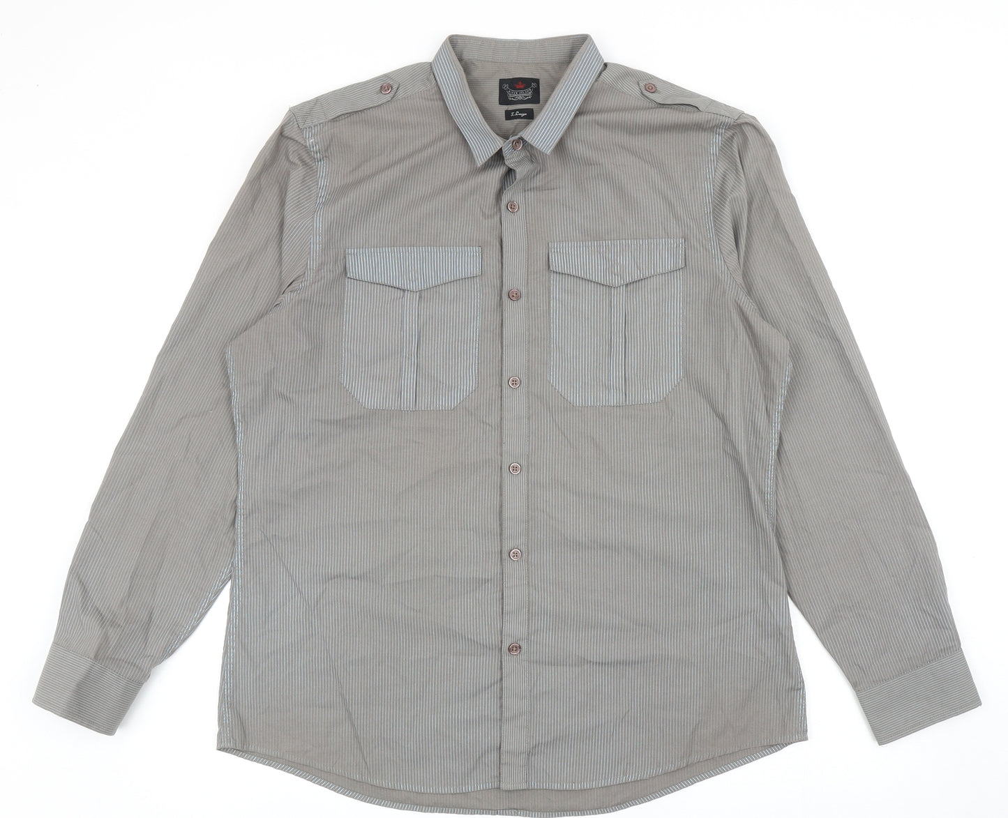 River Island Mens Grey Striped Cotton Button-Up Size XL Collared Button
