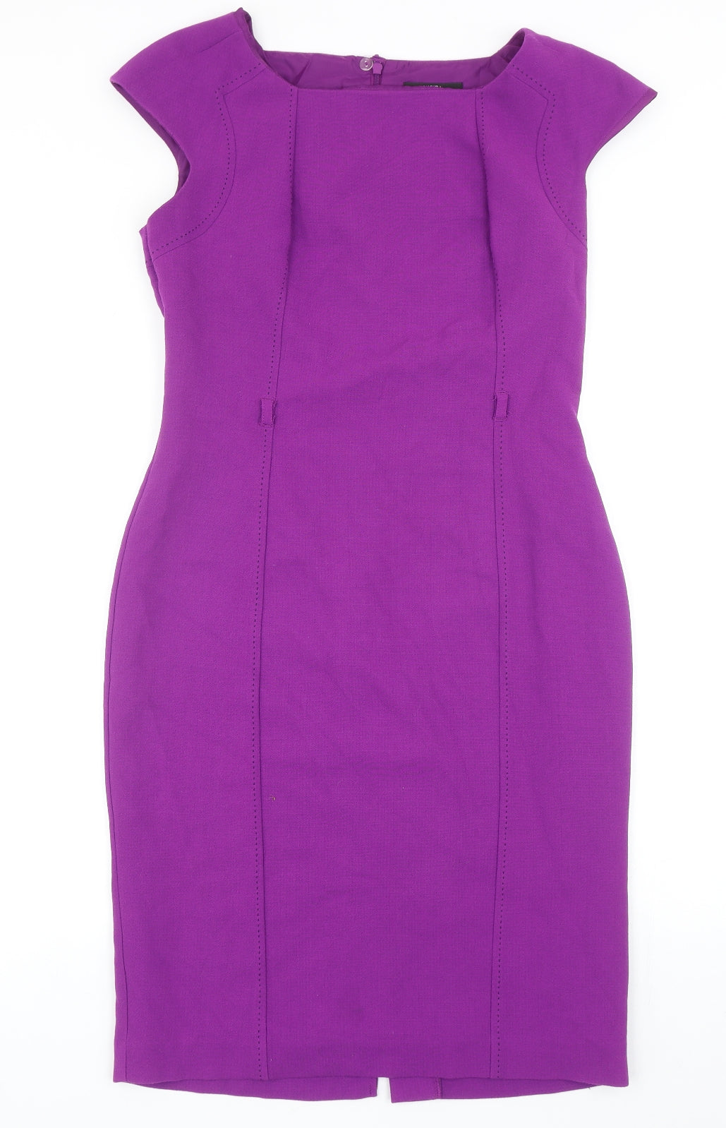 Marks and Spencer Womens Purple Polyester Pencil Dress Size 12 Square Neck Zip - Slit