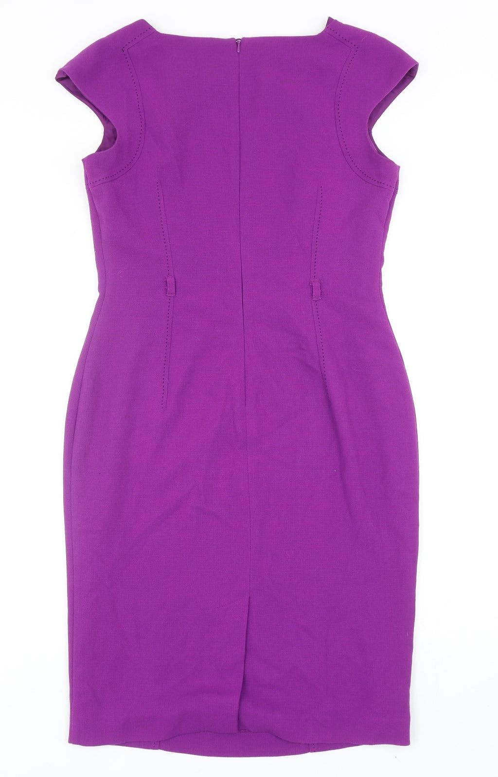 Marks and Spencer Womens Purple Polyester Pencil Dress Size 12 Square Neck Zip - Slit