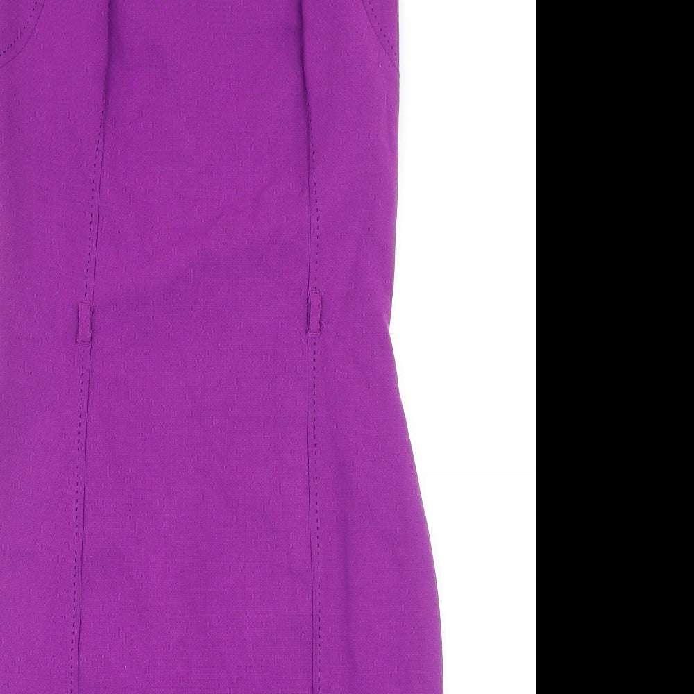 Marks and Spencer Womens Purple Polyester Pencil Dress Size 12 Square Neck Zip - Slit