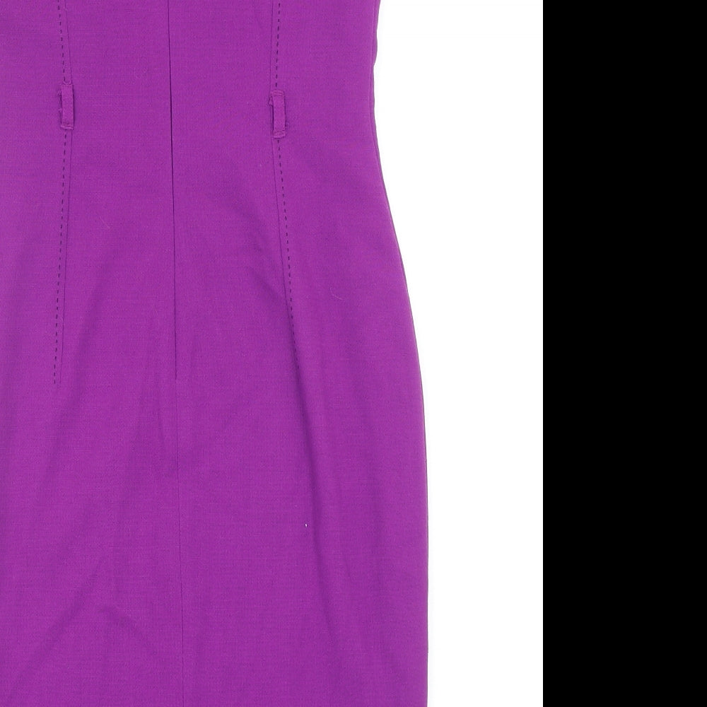 Marks and Spencer Womens Purple Polyester Pencil Dress Size 12 Square Neck Zip - Slit