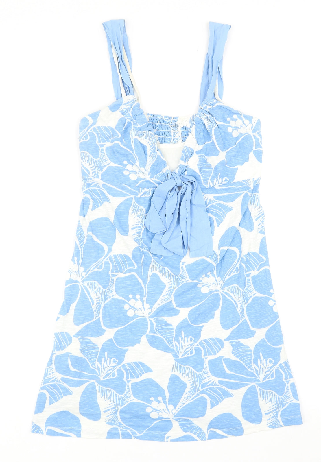 NEXT Womens Blue Floral Cotton Mini Size 12 V-Neck Pullover