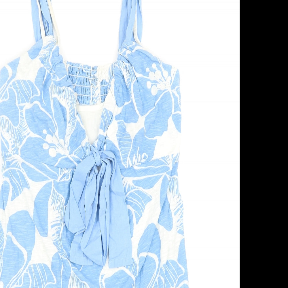 NEXT Womens Blue Floral Cotton Mini Size 12 V-Neck Pullover