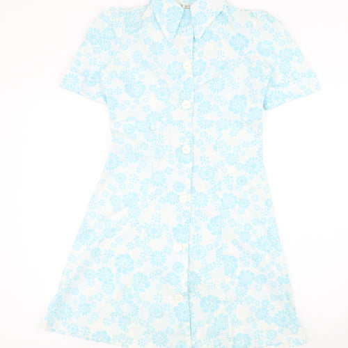 C&A Womens Blue Floral Cotton Shirt Dress Size 12 Collared Button