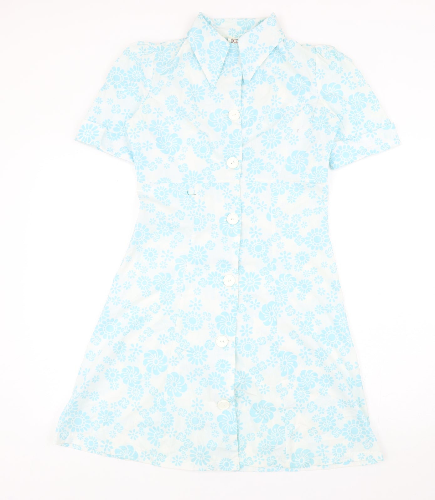 C&A Womens Blue Floral Cotton Shirt Dress Size 12 Collared Button