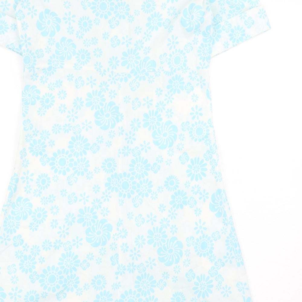 C&A Womens Blue Floral Cotton Shirt Dress Size 12 Collared Button