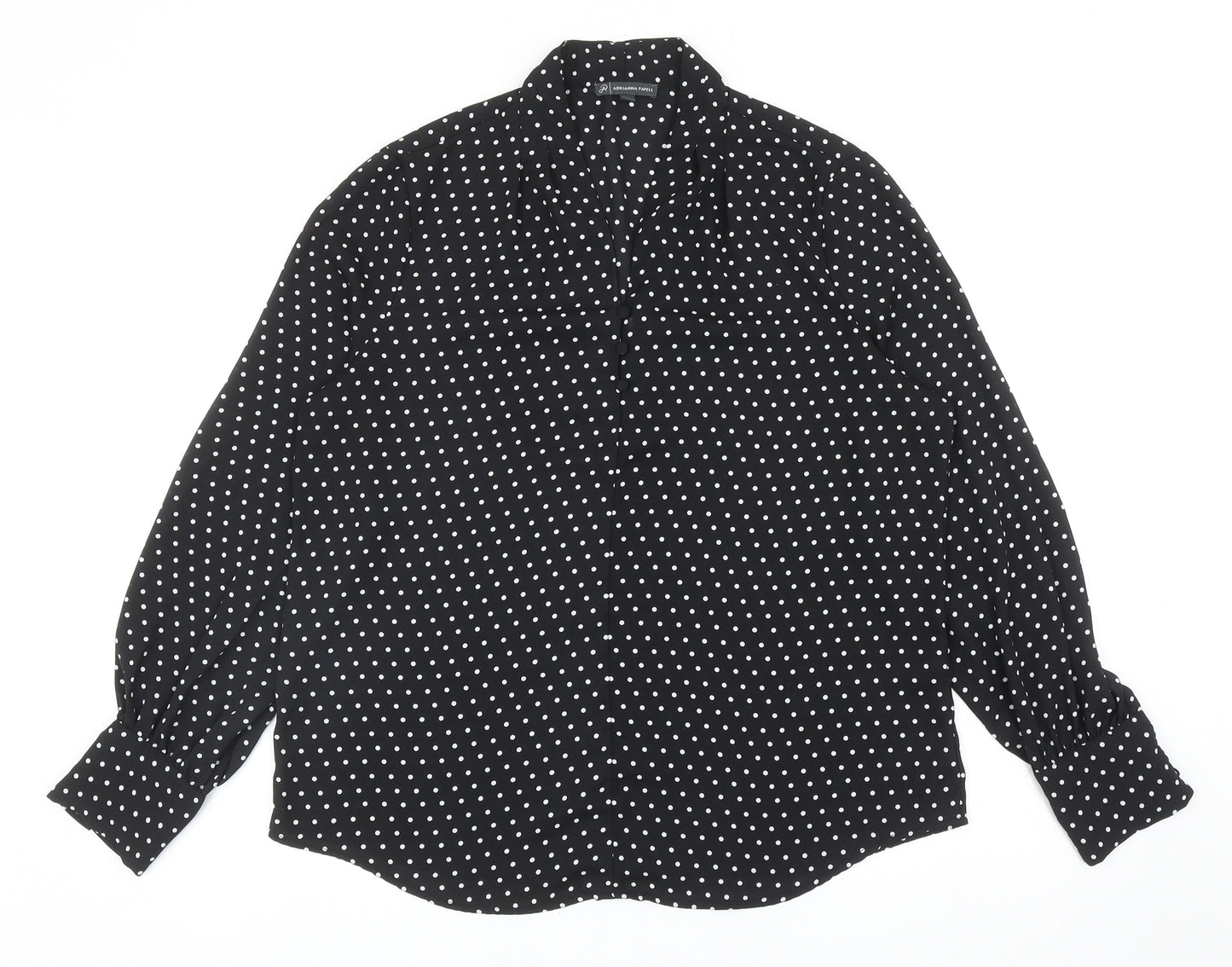 Adrianna Papell Womens Black Polka Dot Polyester Basic Blouse Size L V-Neck