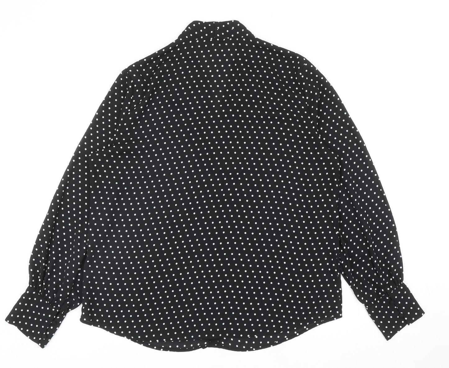 Adrianna Papell Womens Black Polka Dot Polyester Basic Blouse Size L V-Neck