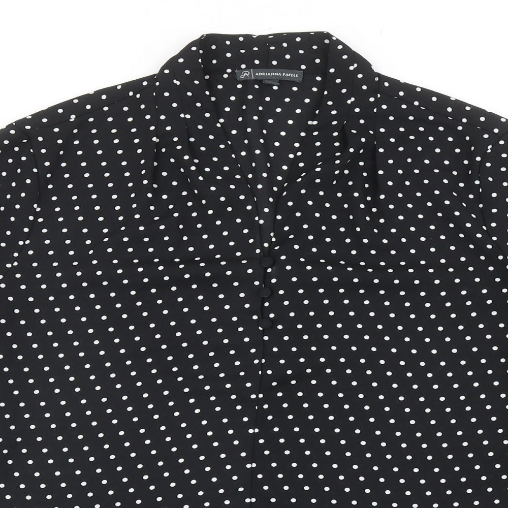 Adrianna Papell Womens Black Polka Dot Polyester Basic Blouse Size L V-Neck