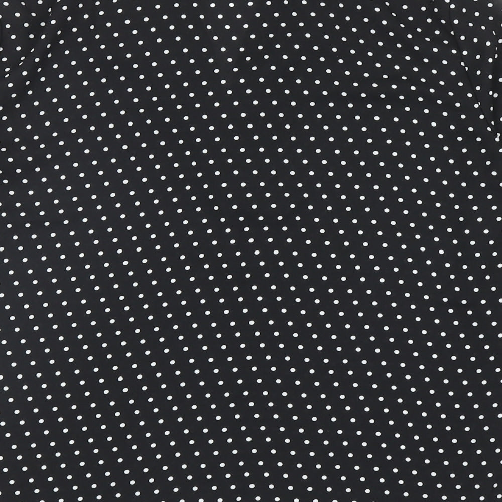 Adrianna Papell Womens Black Polka Dot Polyester Basic Blouse Size L V-Neck