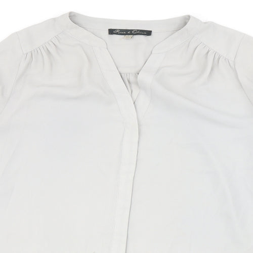 Rose 7 Olive Womens Grey Polyester Basic Blouse Size L V-Neck