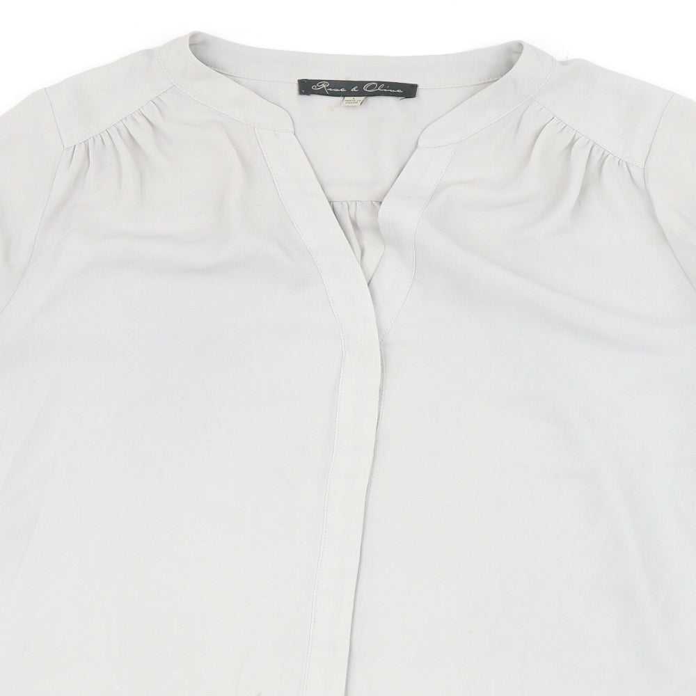 Rose 7 Olive Womens Grey Polyester Basic Blouse Size L V-Neck