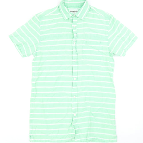 Cedar Wood State Mens Green Striped Cotton Button-Up Size XS Collared Button