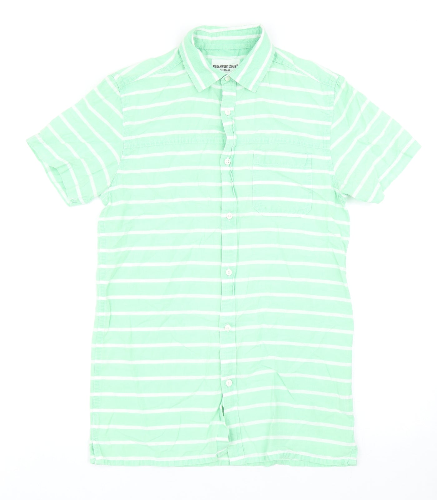 Cedar Wood State Mens Green Striped Cotton Button-Up Size XS Collared Button