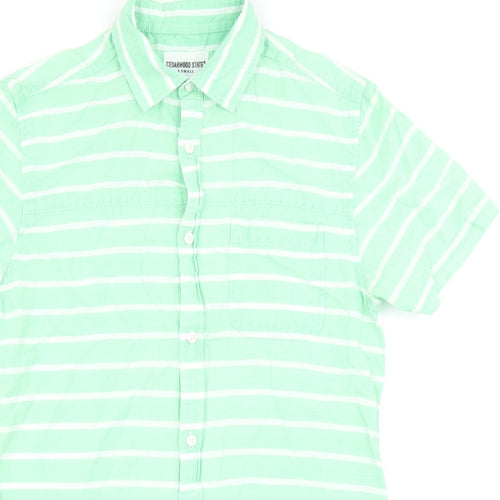 Cedar Wood State Mens Green Striped Cotton Button-Up Size XS Collared Button