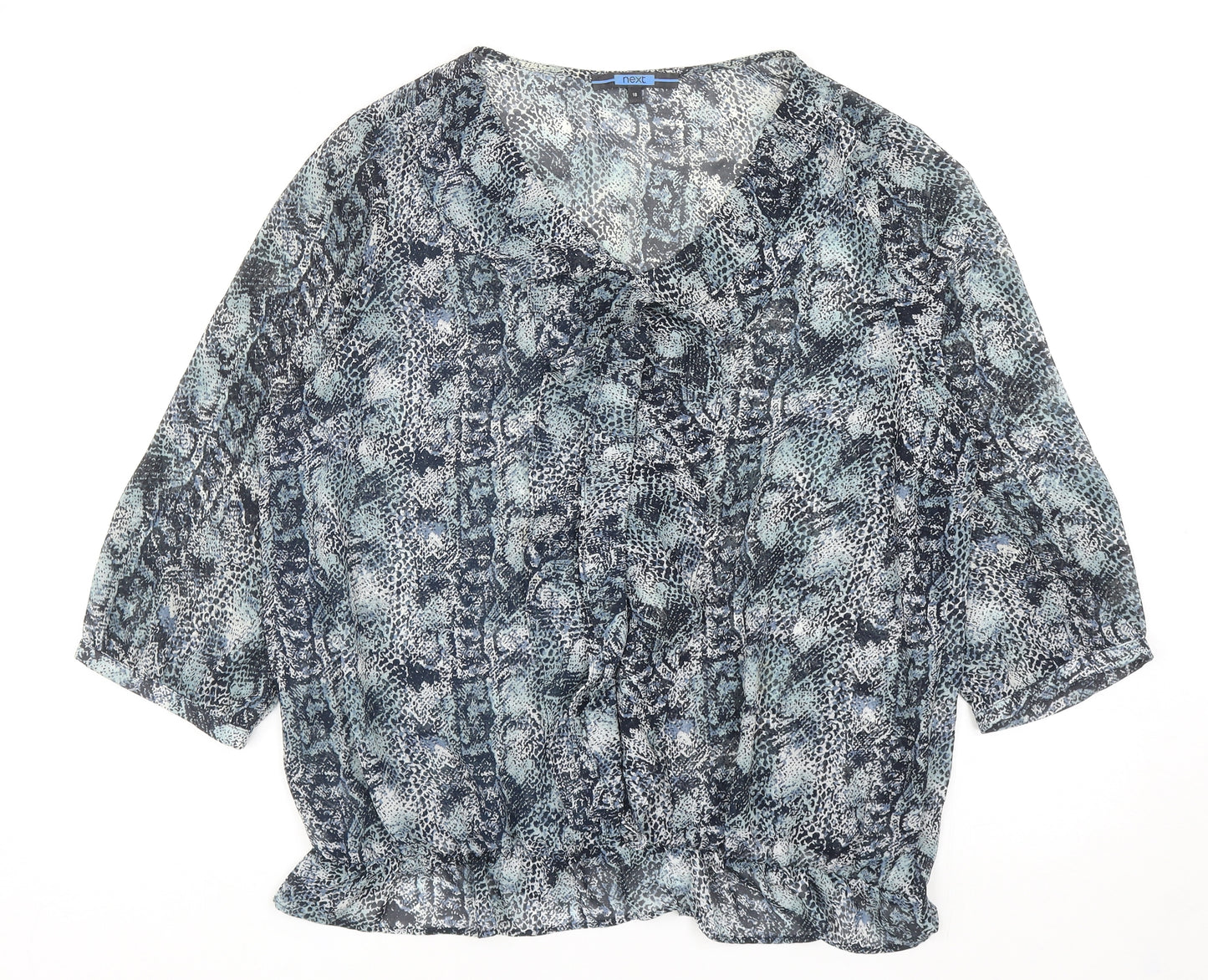 NEXT Womens Blue Animal Print Polyester Basic Blouse Size 18 V-Neck - Snake Print