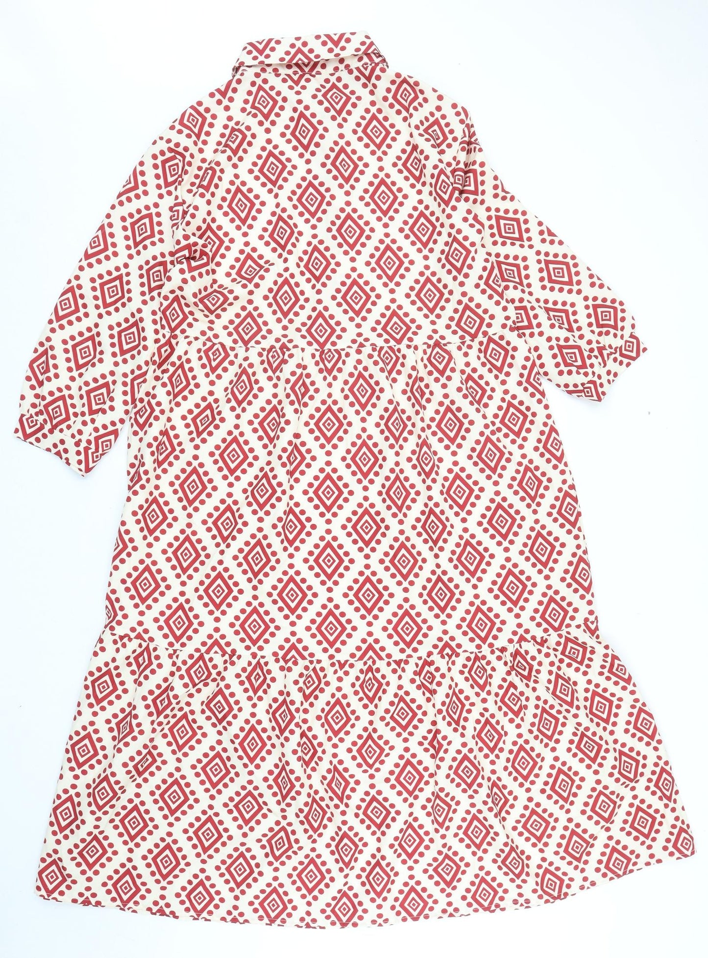 SheIn Womens Red Geometric Polyester Shirt Dress Size L Collared Button