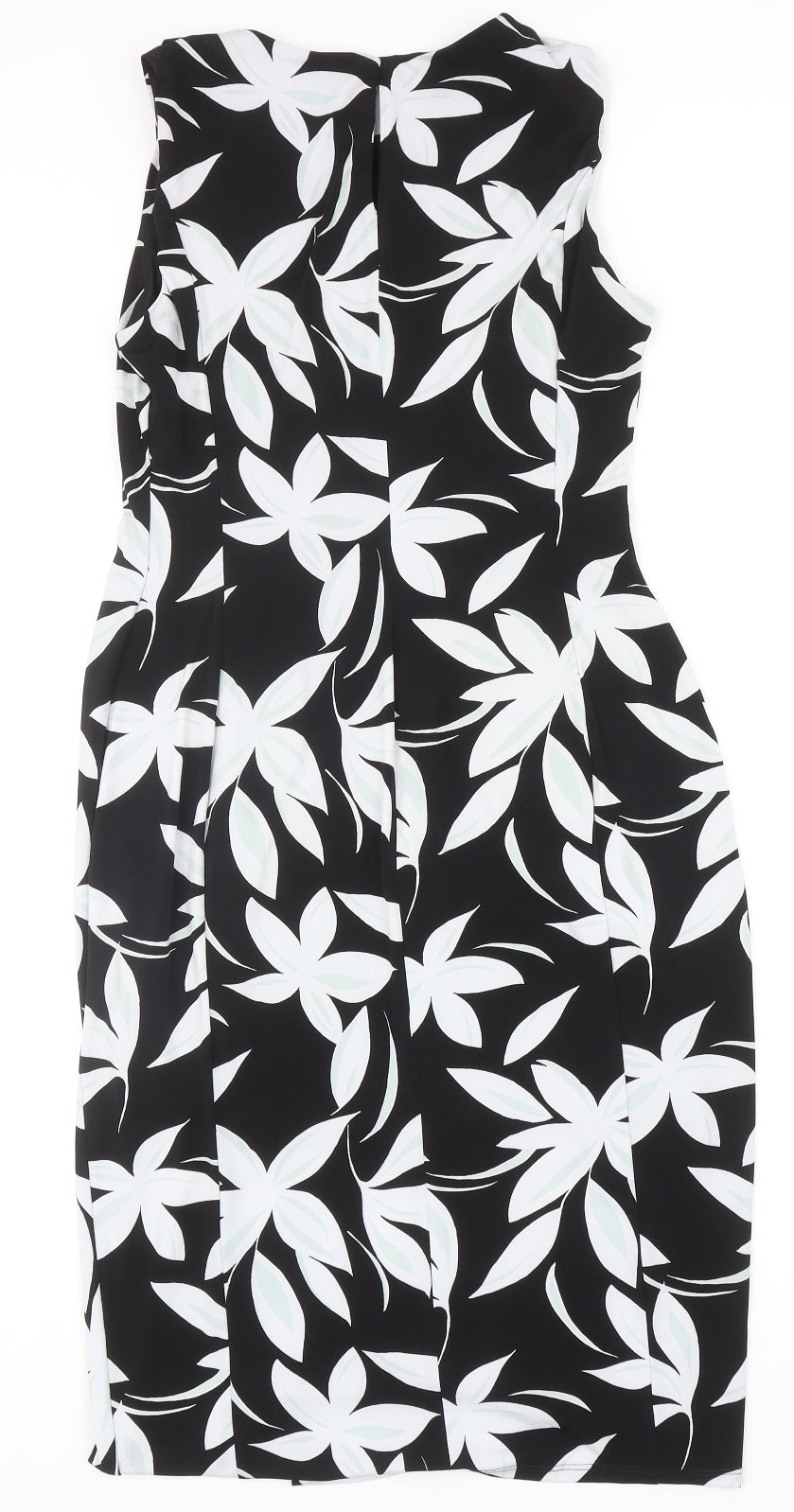 Marks and Spencer Womens Black Floral Polyester Pencil Dress Size 12 Boat Neck Button