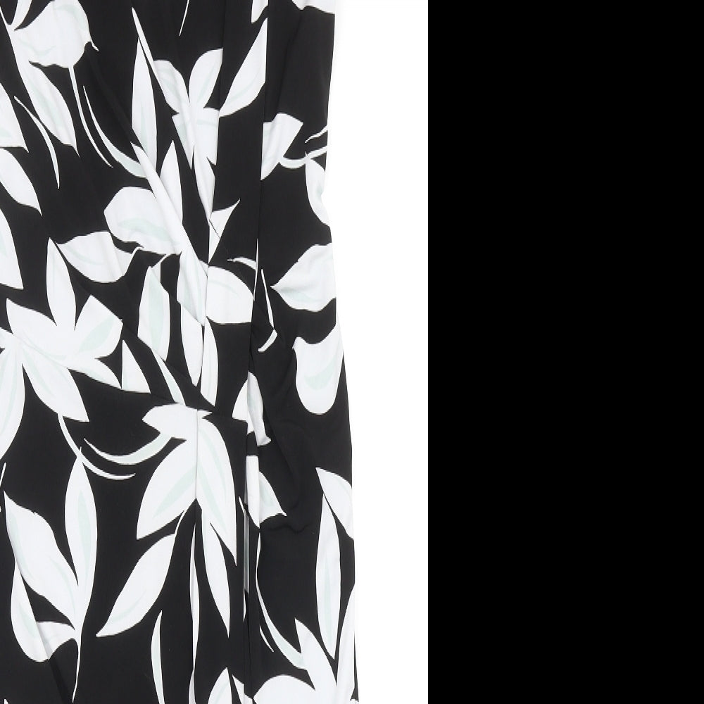 Marks and Spencer Womens Black Floral Polyester Pencil Dress Size 12 Boat Neck Button