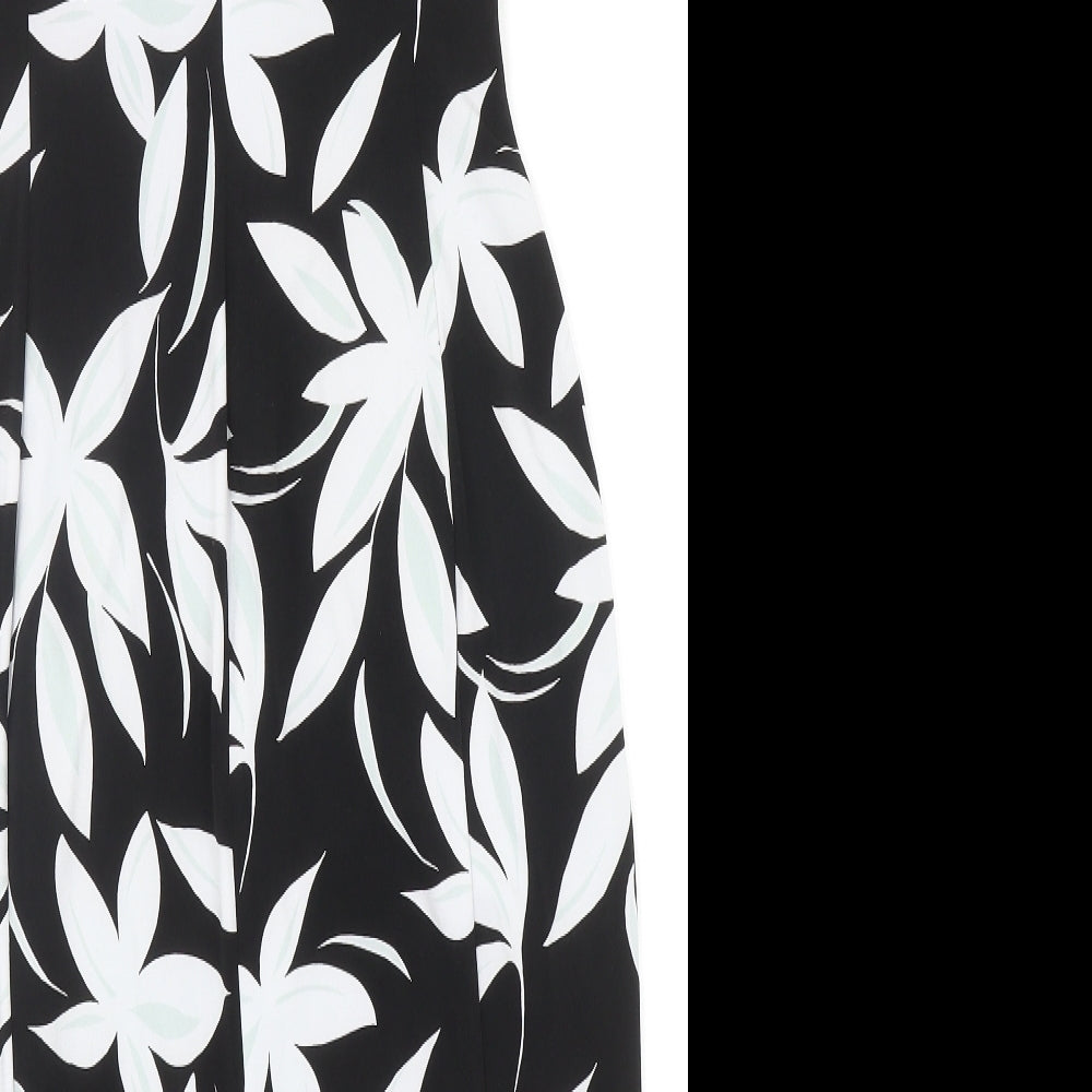 Marks and Spencer Womens Black Floral Polyester Pencil Dress Size 12 Boat Neck Button