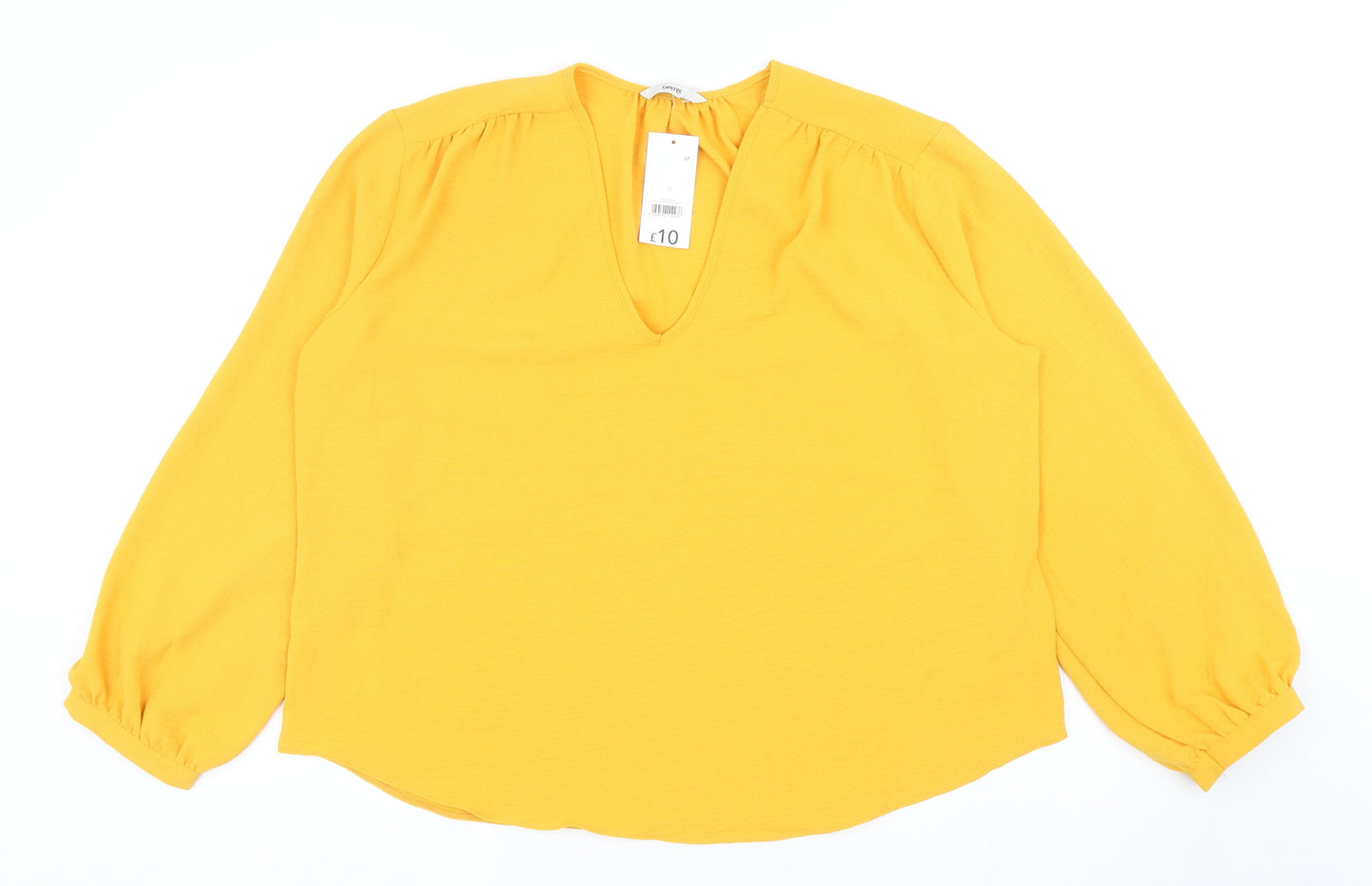 George Womens Yellow Polyester Basic Blouse Size 12 V-Neck