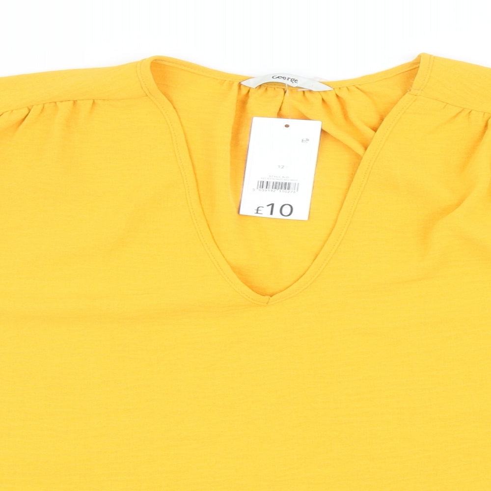 George Womens Yellow Polyester Basic Blouse Size 12 V-Neck