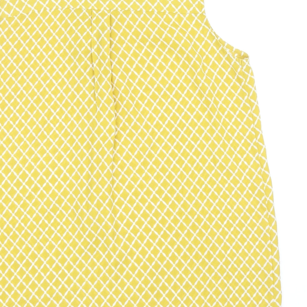 Marks and Spencer Womens Yellow Geometric Polyester Basic Blouse Size 12 V-Neck