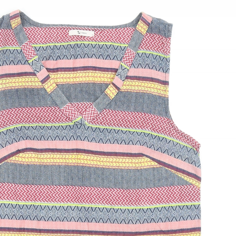 TU Womens Multicoloured Striped Cotton Basic Tank Size 8 V-Neck