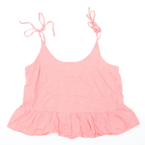 Papaya Womens Pink Linen Camisole Tank Size 12 Scoop Neck - Peplum