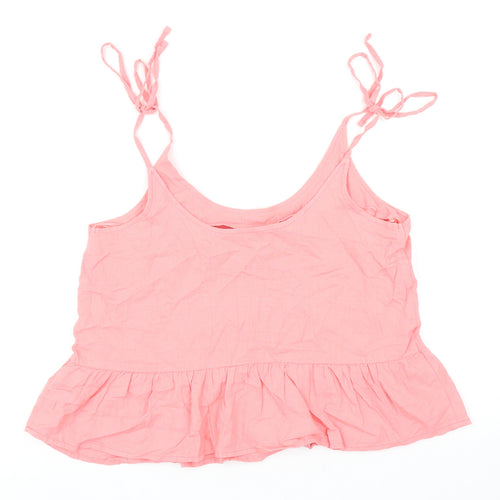 Papaya Womens Pink Linen Camisole Tank Size 12 Scoop Neck - Peplum