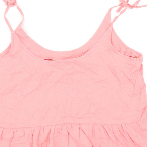 Papaya Womens Pink Linen Camisole Tank Size 12 Scoop Neck - Peplum