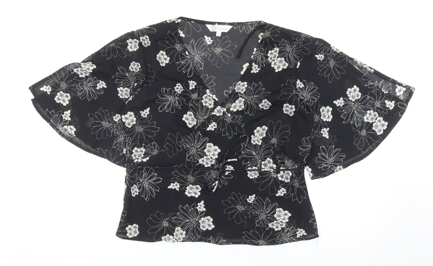 Reflection Womens Black Floral Polyester Basic Blouse Size 14 V-Neck