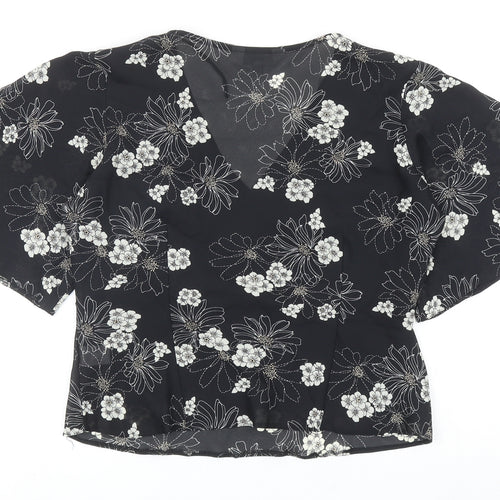 Reflection Womens Black Floral Polyester Basic Blouse Size 14 V-Neck