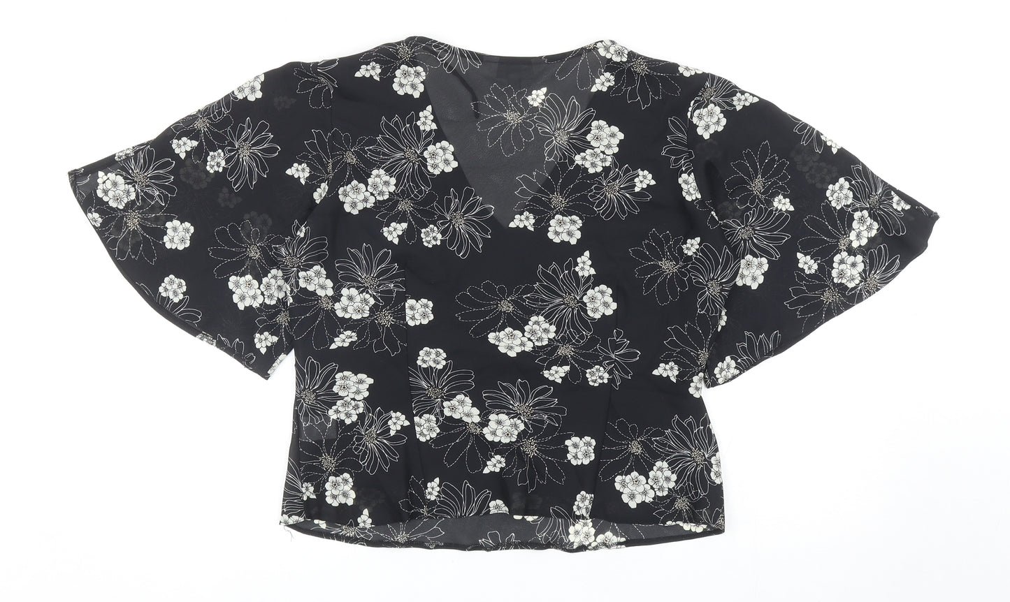 Reflection Womens Black Floral Polyester Basic Blouse Size 14 V-Neck