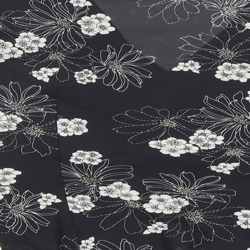Reflection Womens Black Floral Polyester Basic Blouse Size 14 V-Neck