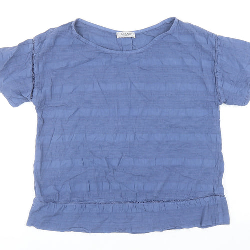 Grand Womens Blue Cotton Basic T-Shirt Size L Boat Neck