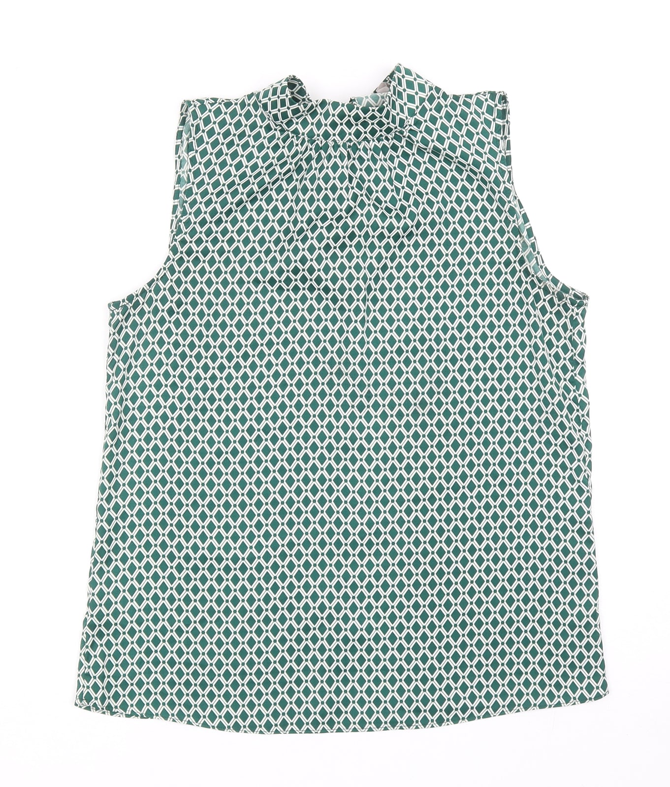 H&M Womens Green Geometric Polyester Basic Blouse Size 8 Mock Neck