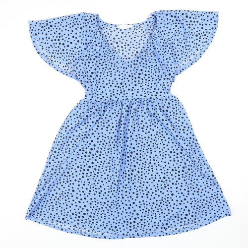 Primark Womens Blue Polka Dot Polyester Fit & Flare Size 8 V-Neck Pullover