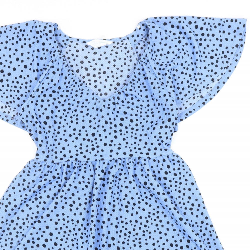 Primark Womens Blue Polka Dot Polyester Fit & Flare Size 8 V-Neck Pullover