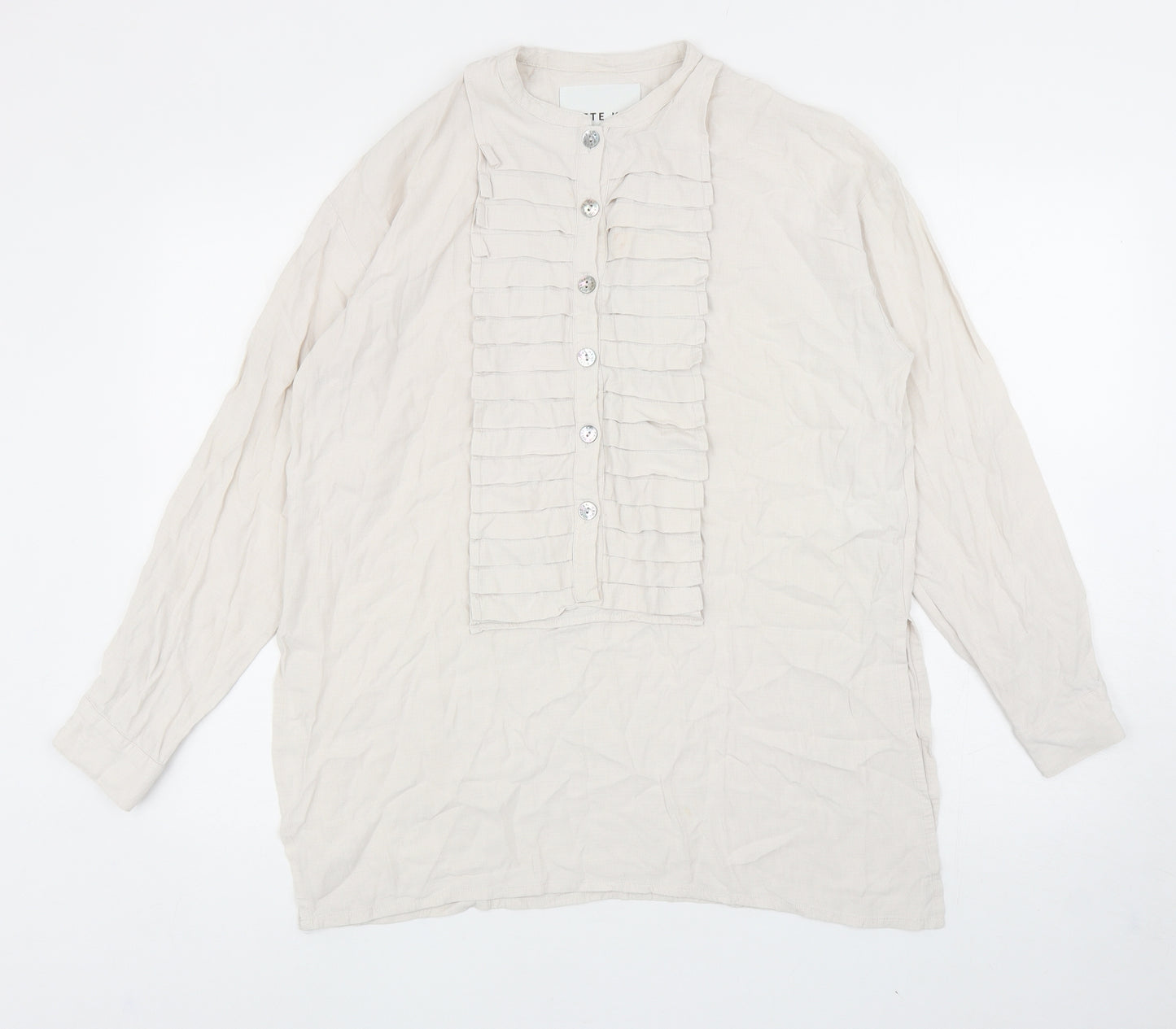 Bitte Kai Rand Womens Beige Viscose Basic Blouse Size M Round Neck - Size 2 UK Size M/L