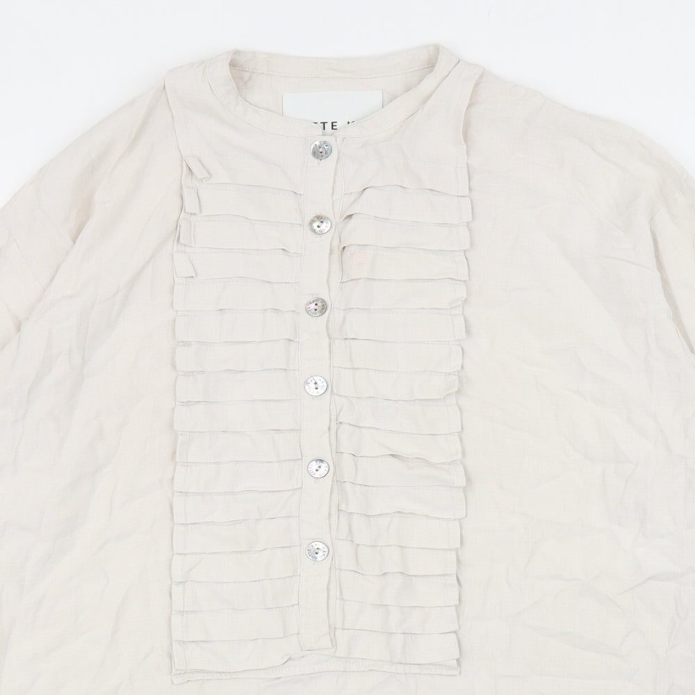 Bitte Kai Rand Womens Beige Viscose Basic Blouse Size M Round Neck - Size 2 UK Size M/L