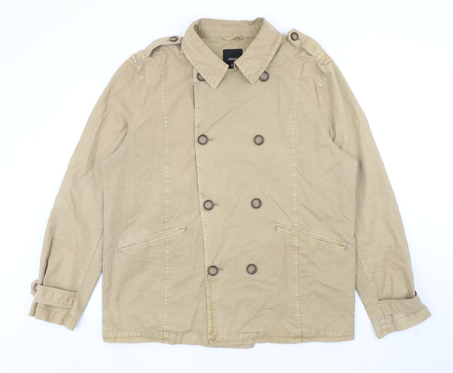 ASOS Mens Beige Military Jacket Coat Size XL Button