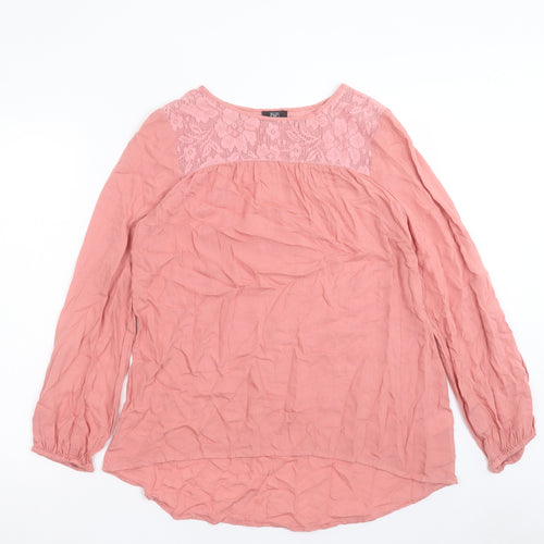 F&F Womens Pink Viscose Basic Blouse Size 10 Crew Neck - Lace Detail