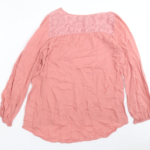 F&F Womens Pink Viscose Basic Blouse Size 10 Crew Neck - Lace Detail