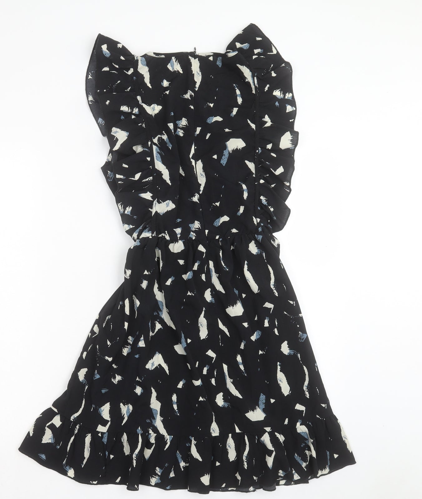 AX Paris Womens Black Geometric Polyester A-Line Size 10 Square Neck Zip